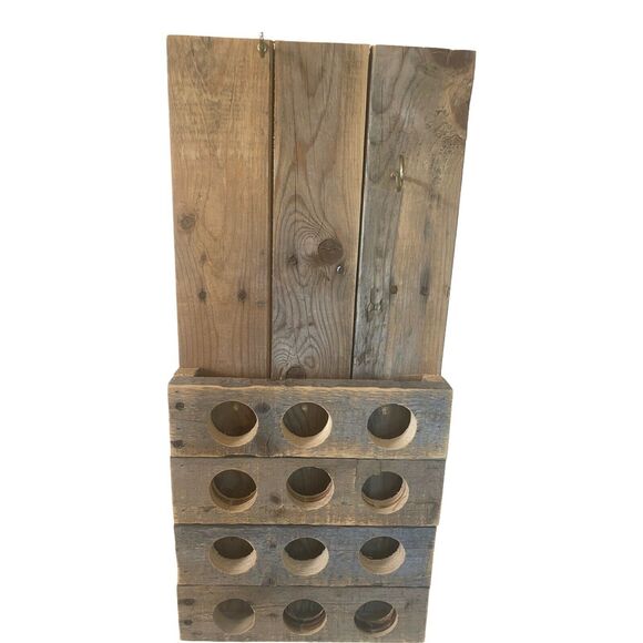 Wine Spice Bottle Rack Distressed Wood Handcrafted Rustic Wall Mount Hook Shelf - Picture 7 of 10